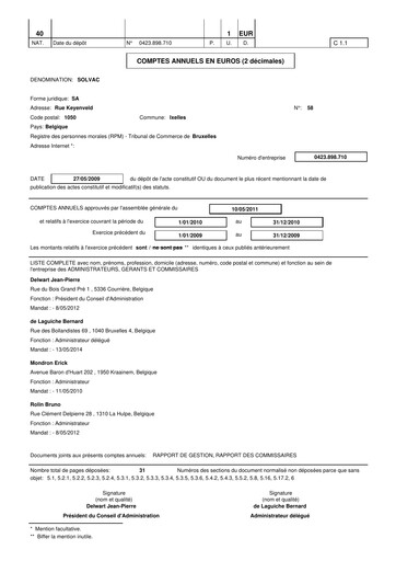 Thumbnail Solvac Financial Report 2010
