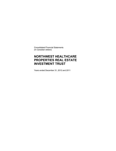 Thumbnail NorthWest Healthcare Properties REIT Financial Statement 2012