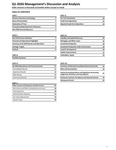 Miniature Killam Apartment REIT Rapport trimestriel 2026-q1