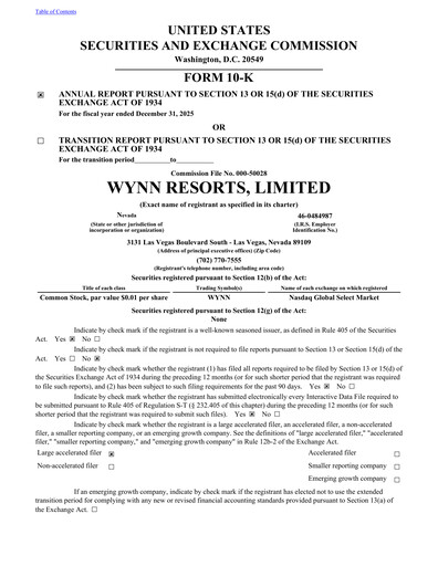 Thumbnail Wynn Resorts
 Annual Report 2025