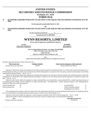 Thumbnail Wynn Resorts
 Quarterly Report 2021-q1