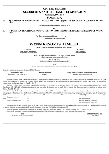 Thumbnail Wynn Resorts
 Quarterly Report 2021-q2