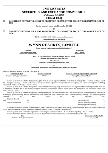 Thumbnail Wynn Resorts
 Quarterly Report 2021-q3