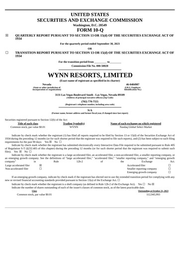 Thumbnail Wynn Resorts
 Quarterly Report 2023-q3