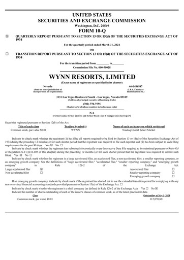 Thumbnail Wynn Resorts
 Quarterly Report 2024-q1