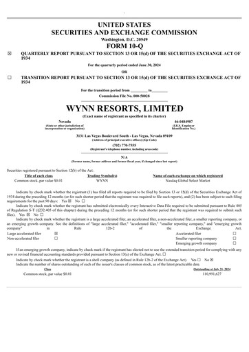 Thumbnail Wynn Resorts
 Quarterly Report 2024-q2