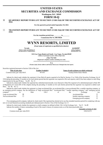 Thumbnail Wynn Resorts
 Quarterly Report 2024-q3