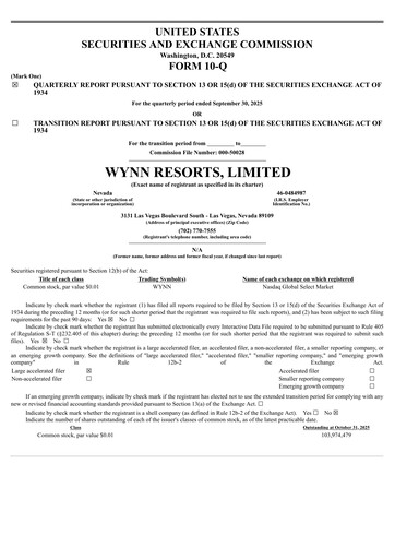 Thumbnail Wynn Resorts
 Quarterly Report 2025-q3