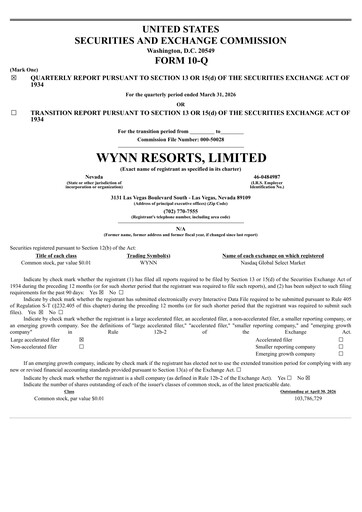 Thumbnail Wynn Resorts
 Quarterly Report 2026-q1