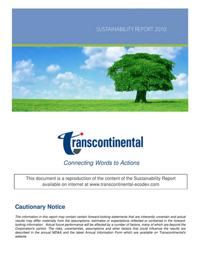 Thumbnail Transcontinental Sustainability Report 2010