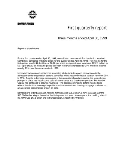 Thumbnail Bombardier Quarterly Report 1999-q1