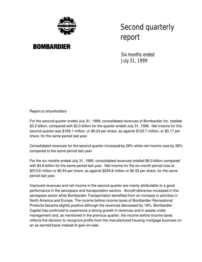 Thumbnail Bombardier Quarterly Report 1999-q2