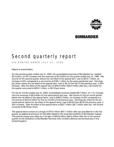 Thumbnail Bombardier Quarterly Report 2000-q2