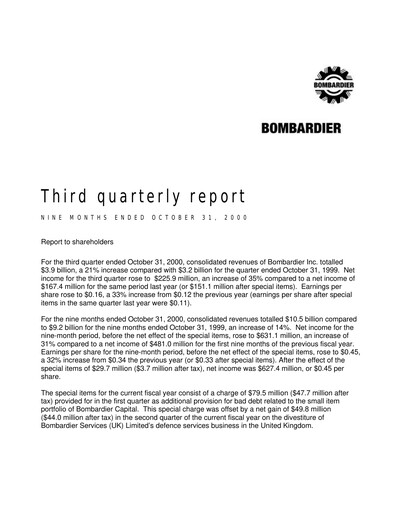 Thumbnail Bombardier Quarterly Report 2000-q3