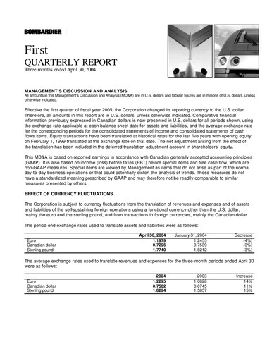 Thumbnail Bombardier Quarterly Report 2004-q1