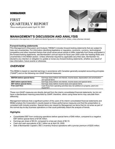 Thumbnail Bombardier Quarterly Report 2005-q1