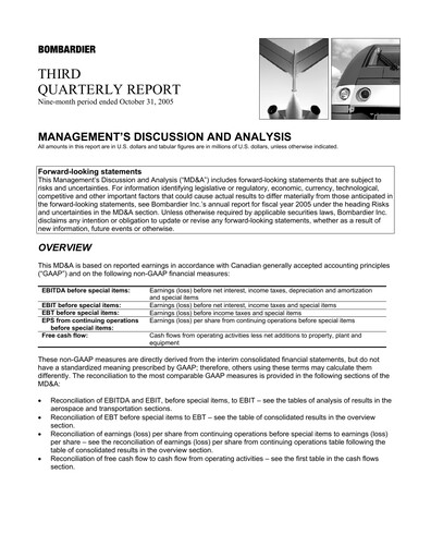 Thumbnail Bombardier Quarterly Report 2005-q3