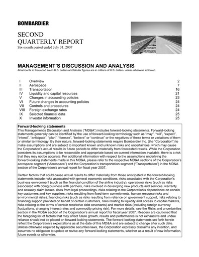 Miniature Bombardier Rapport trimestriel 2007-q2