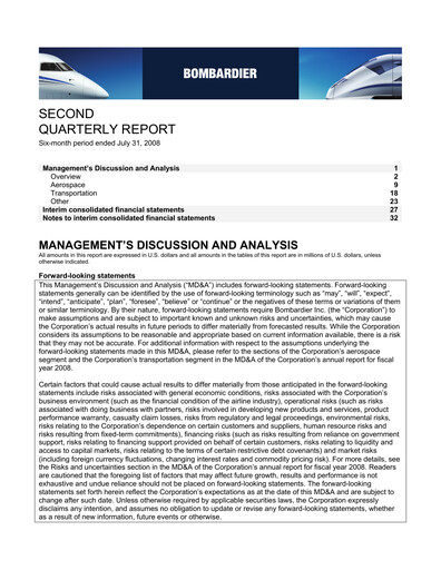 Miniature Bombardier Rapport trimestriel 2008-q2