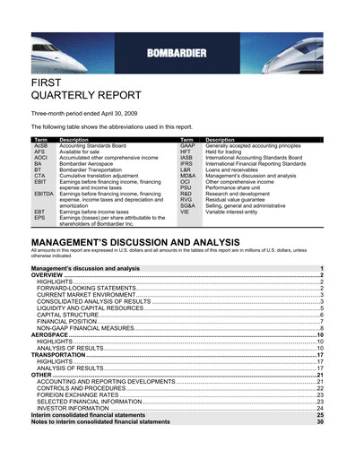 Miniature Bombardier Rapport trimestriel 2009-q1