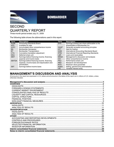 Miniature Bombardier Rapport trimestriel 2009-q2