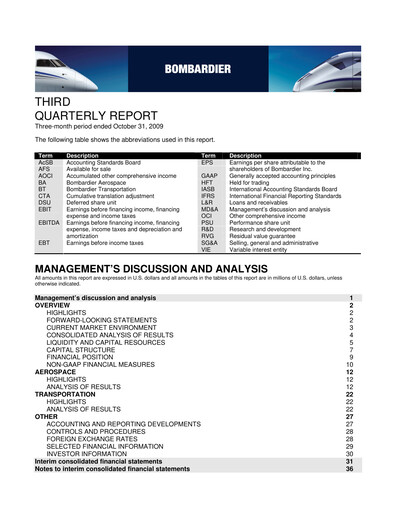 Miniature Bombardier Rapport trimestriel 2009-q3