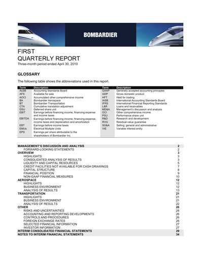 Miniature Bombardier Rapport trimestriel 2010-q1