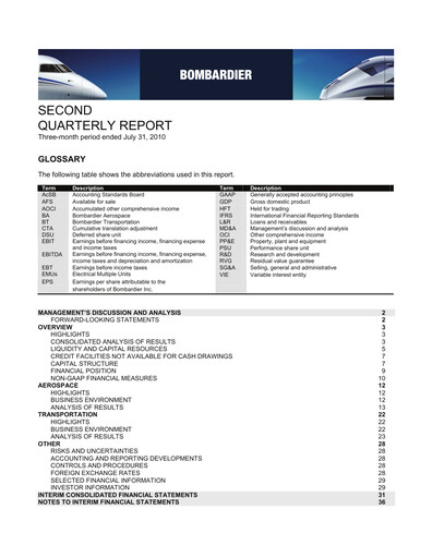 Miniature Bombardier Rapport trimestriel 2010-q2
