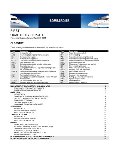 Miniature Bombardier Rapport trimestriel 2011-q1