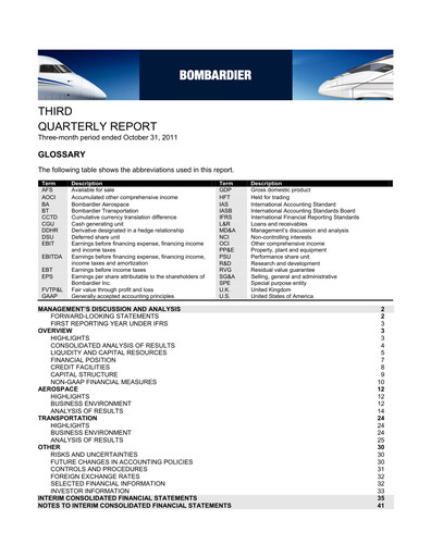 Miniature Bombardier Rapport trimestriel 2011-q3