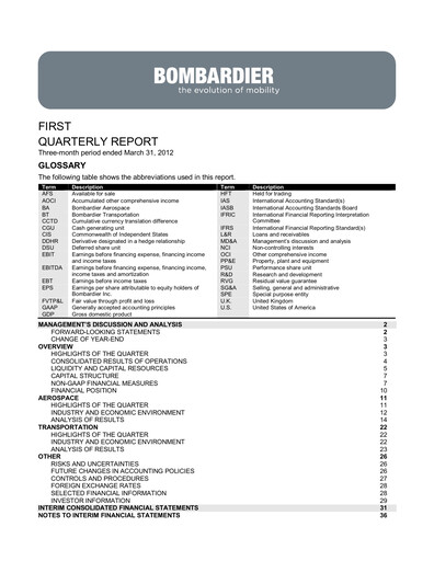 Miniature Bombardier Rapport trimestriel 2012-q1