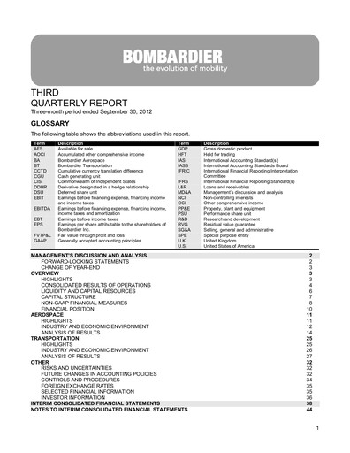 Miniature Bombardier Rapport trimestriel 2012-q3