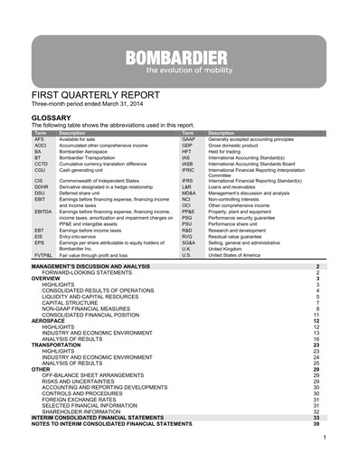 Miniature Bombardier Rapport trimestriel 2014-q1