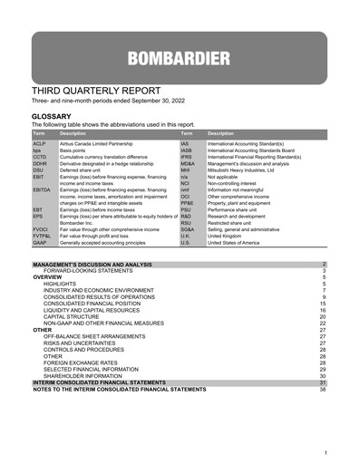 Miniature Bombardier Rapport trimestriel 2022-q3