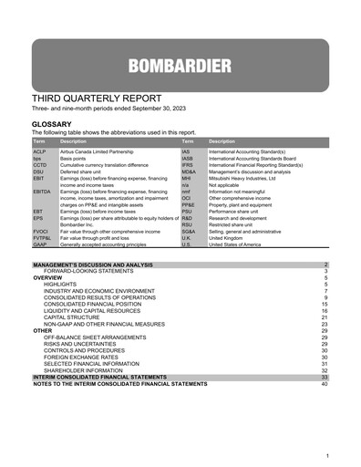 Thumbnail Bombardier Quarterly Report 2023-q3