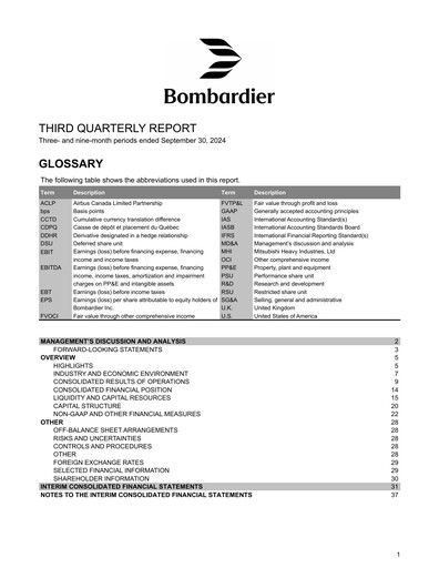 Thumbnail Bombardier Quarterly Report 2024-q3