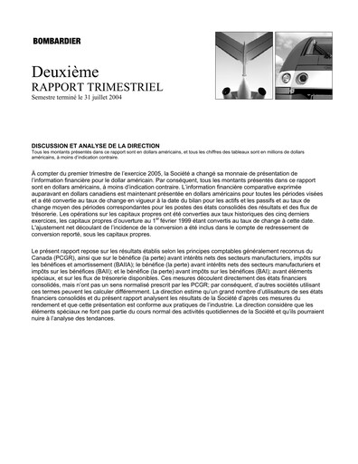 Miniature Bombardier Rapport trimestriel 2004-q2