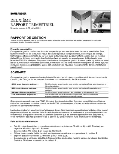 Miniature Bombardier Rapport trimestriel 2005-q2