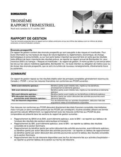 Miniature Bombardier Rapport trimestriel 2005-q3