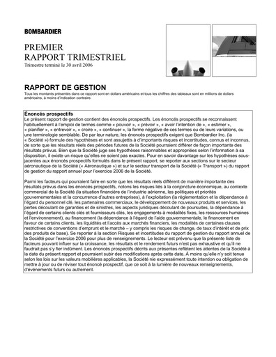 Miniature Bombardier Rapport trimestriel 2006-q1