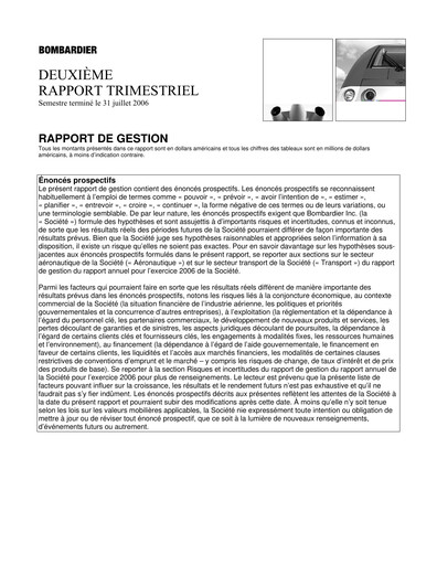 Miniature Bombardier Rapport trimestriel 2006-q2