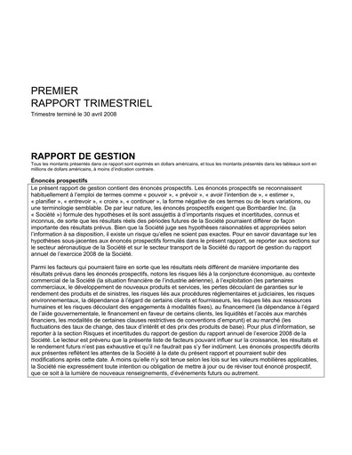 Miniature Bombardier Rapport trimestriel 2008-q1