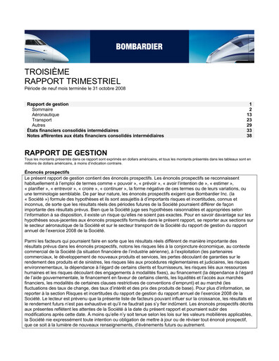 Miniature Bombardier Rapport trimestriel 2008-q3