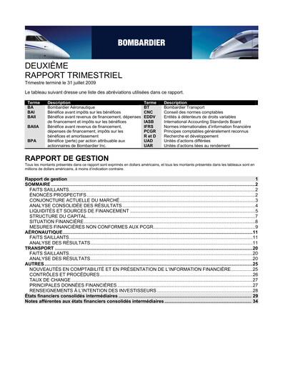 Miniature Bombardier Rapport trimestriel 2009-q2