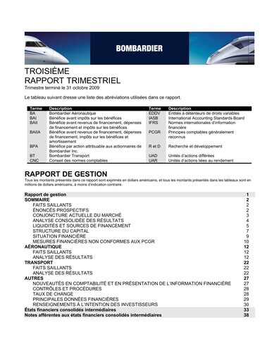Miniature Bombardier Rapport trimestriel 2009-q3