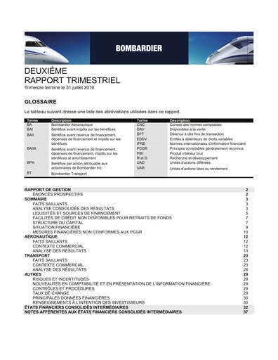 Miniature Bombardier Rapport trimestriel 2010-q2