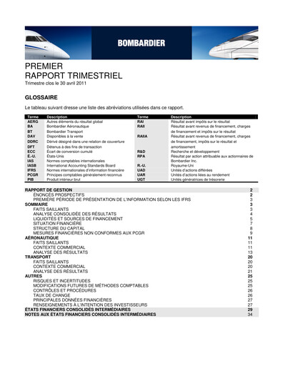 Miniature Bombardier Rapport trimestriel 2011-q1