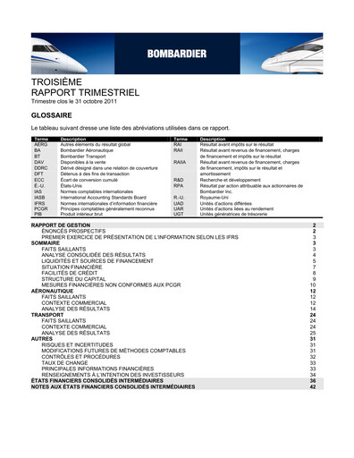Miniature Bombardier Rapport trimestriel 2011-q3