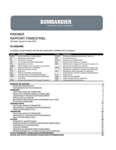 Miniature Bombardier Rapport trimestriel 2012-q1