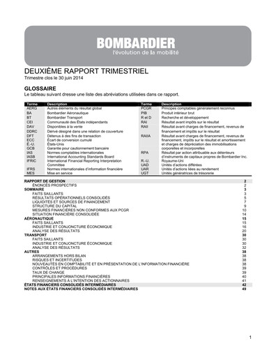 Miniature Bombardier Rapport trimestriel 2014-q2